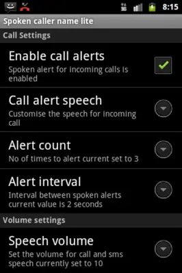 Spoken caller name lite free android App screenshot 2